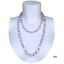 Collana Lunga Madreperla ( Argento Rosa ) pietre Dure,perle cristalli da donna