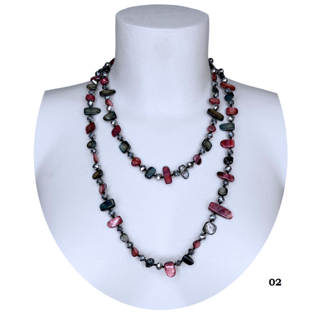 Long Pearl Necklace Hard stones, crystal beads Women