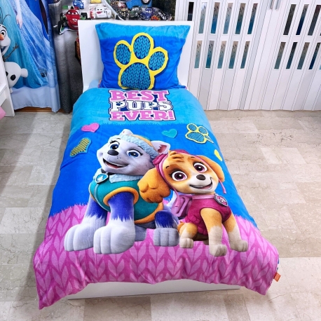 Paw Patrol Set 2pezzi Letto Singolo Copripiumino Federa Flanella Pile di Corallo Reversibile