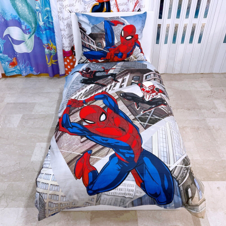 Spiderman Blue 3p Single Bed Set Duvet Cover Pillowcase Sheets with Corners