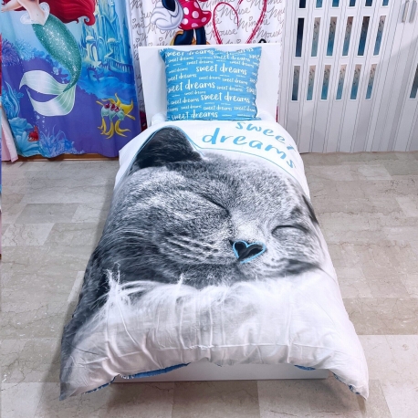 Dolce Gatto Rosa Set 2pezzi Letto Singolo Copripiumino Federa Cotone Reversibile