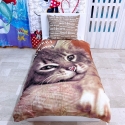 Sweet brown Cat Sleeping Set 2 pieces Single Bed Duvet Cover 160x200cm Cotton