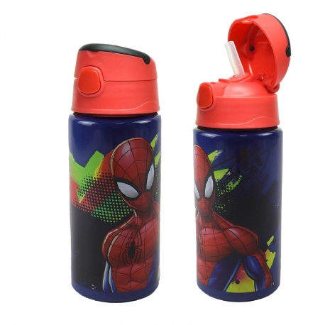 Spiderman Borraccia in Alluminio 600ml con Cannuccia Bambini Termica