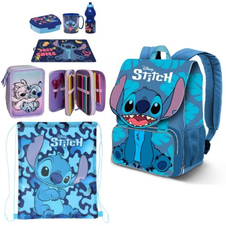 Disney Stitch set 7- pezzi Zaino Estensibile Astuccio Scuola Elementare Bambina