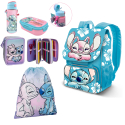 Stitch e Angel set 5- pezzi Zaino Estensibile Astuccio Scuola Elementare Bambina
