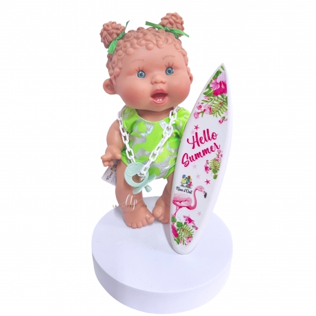 mod.2 Pepote Summer PEPOTES 28cm Bambola Profumata in Vinile con Tavola da Surf Reborn