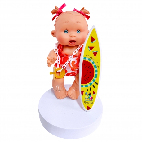 mod.6 Pepote Summer PEPOTES 28cm Bambola Profumata in Vinile con Tavola da Surf Reborn