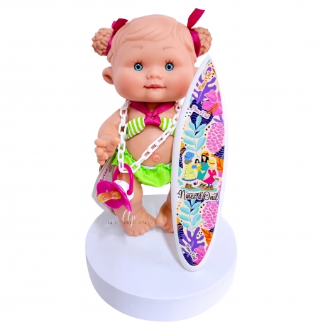 mod.7 Pepote Summer PEPOTES 28cm Bambola Profumata in Vinile con Tavola da Surf Reborn