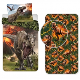 Jurassic World 3Pezzi Set Letto Singolo 140x200cm Copripiumino + Federa + Lenzuola con Angoli