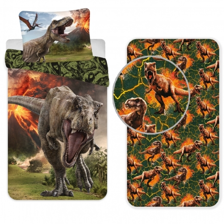Jurassic World Vulcano 3Pezzi Set Letto Singolo 140x200cm Copripiumino + Federa + Lenzuola con Angoli