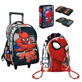 Spiderman Nero Grande Zaino Trolley con Ruote Scuola Elementare Bambino Ragazzo