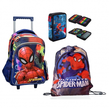 set Spiderman Backpack Trolley Large Elementary School