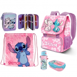 Disney Stitch and Angel Large Expandable Backpack 45x30cm Elementary School Girl