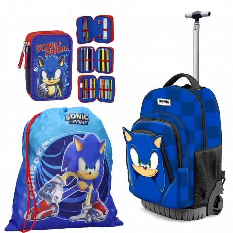 Sonic the Hedgehog Large Backpack With Wheels Trolley 34 liters Boys School