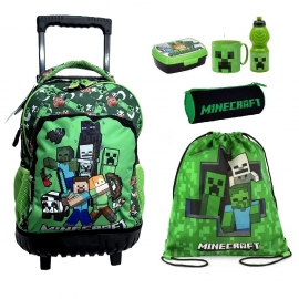 Minecraft Large Backpack With Wheels Trolley Boys School