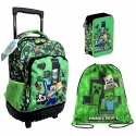 Minecraft Zaino Trolley Scuola Grande Astuccio 3zip Sacca Sport Scuola Ragazzi