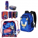 Sonic 2 Set Grande Zaino Astuccio 3zip Sacca Borraccia Scuola Elementare Bambino