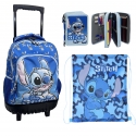 Disney Stitch Set Grande Zaino Trolley Scuola con Ruote Astuccio 3zip Sacca Sport