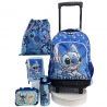 Set Disney Stitch Grande Zaino Con Ruote Trolley + Astuccio 3zip + sacca Ragazzi Scuola