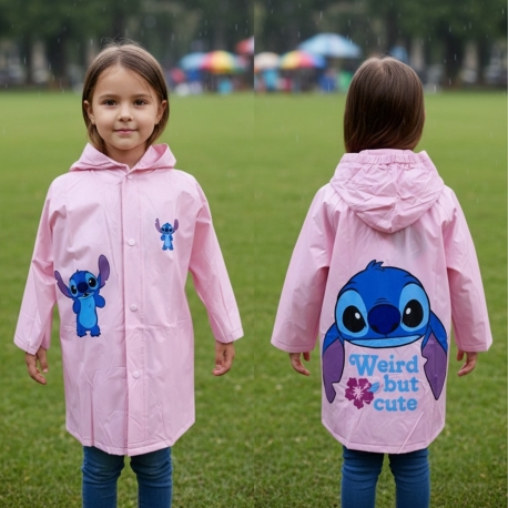 Stitch Giacca Parapioggia Impermeabile da 3-8anni Bambina Rosa Poncho