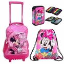 Disney Minnie Set Grande Zaino Trolley con Ruote + Astuccio + Sacca Scuola