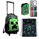 Minecraft Grande set Zaino Trolley con Ruote + Astuccio + Sacca Sport Scuola