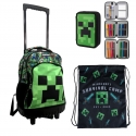 set Minecraft Large Backpack With Wheels Trolley 30 liters Boys School