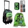 Minecraft Team Grande Zaino Trolley con Ruote + Astuccio + Sacca Scuola