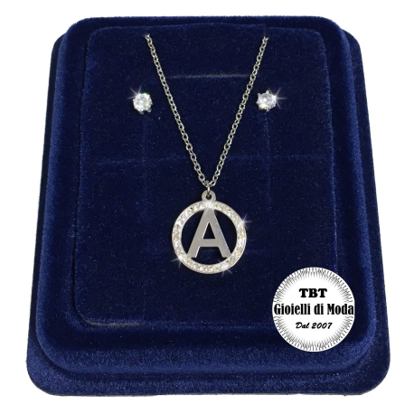 Heart Necklace Set Frec Earrings white gold 18K real swarovski crystals 8/12