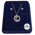 "C" Set Finissima Collana + Orecchini P.luce Lettera Iniziale Acciaio + Scatola