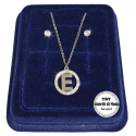 "E" Set Finissima Collana + Orecchini P.luce Lettera Iniziale Acciaio + Scatola