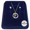 "F" Set Finissima Collana + Orecchini P.luce Lettera Iniziale Acciaio + Scatola
