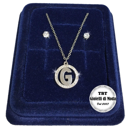"B" Set Finissima Collana + Orecchini P.luce Lettera Iniziale Acciaio + Scatola