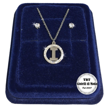 "B" Set Finissima Collana + Orecchini P.luce Lettera Iniziale Acciaio + Scatola