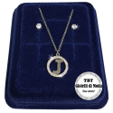"J" Set Finissima Collana + Orecchini P.luce Lettera Iniziale Acciaio + Scatola