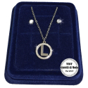 "L" Set Finissima Collana + Orecchini P.luce Lettera Iniziale Acciaio + Scatola