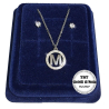 "M" Set Finissima Collana + Orecchini P.luce Lettera Iniziale Acciaio + Scatola