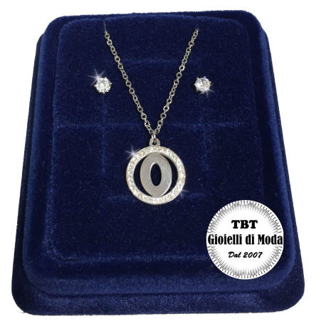 "B" Set Finissima Collana + Orecchini P.luce Lettera Iniziale Acciaio + Scatola