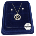 "R" Set Finissima Collana + Orecchini P.luce Lettera Iniziale Acciaio + Scatola