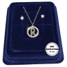 "R" Fine Necklace Set + Earrings P. light Initial Letter Steel + Box