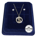 "S" Set Finissima Collana + Orecchini P.luce Lettera Iniziale Acciaio + Scatola