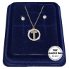 "T" Fine Necklace Set + Earrings P. light Initial Letter Steel + Box