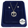 "T" Set Finissima Collana + Orecchini P.luce Lettera Iniziale Acciaio + Scatola