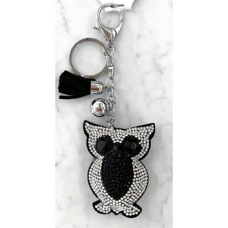 Small Owl Keyring, Soft Pendant for Bag or Backpack Black Silver