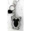 Small Owl Keyring, Soft Pendant for Bag or Backpack Black Silver