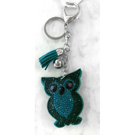Small Owl Keyring, Soft Pendant for Bag or Backpack Green Blue
