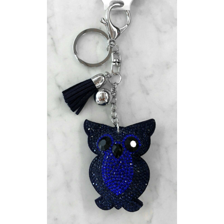 Small Owl Keyring, Soft Pendant for Bag or Backpack Night Blue
