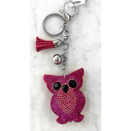 Small Owl Keyring, Soft Pendant for Bag or Backpack Pink