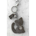 Small Cat Keychain, Soft Pendant for Bag or Backpack grey