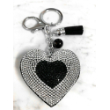 Small Heart 3D Keychain, Soft Pendant Women's Backpack Bag silver black